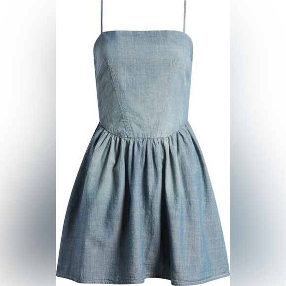 Re/Done Chambray Denim Mini Dress - size Small - Boho Cowgirl Sundress - Picture 2 of 8